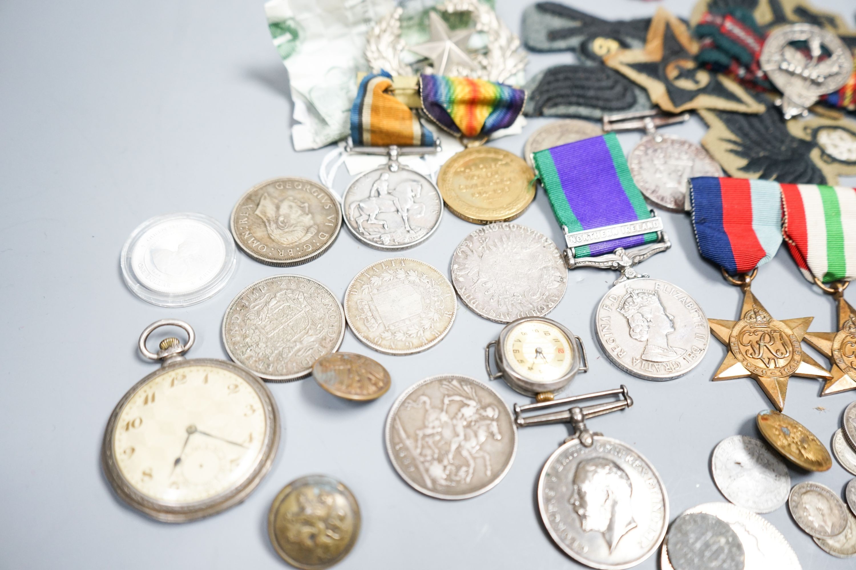 WW1 and WW2 medals, badges and coins etc.